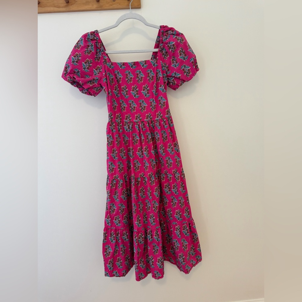J. Crew Fuchsia Floral Tiered Midi Dress size 0